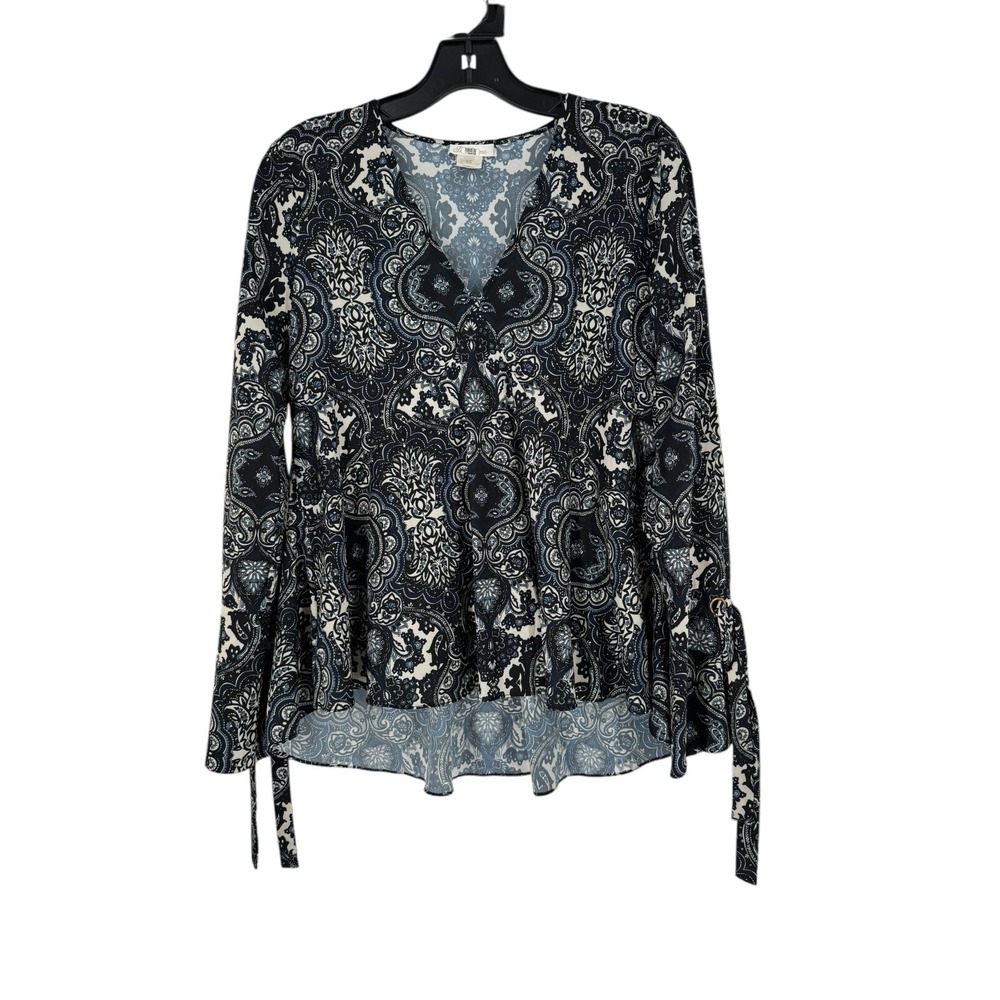 Shoshanna Women's Blue White Malone Blouse Paisley V-Neck Long Sleeve Size XS